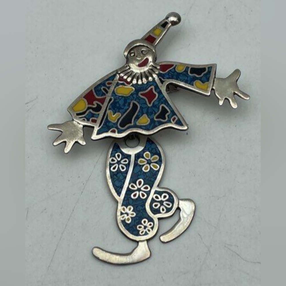 Vintage Taxco Clown 925 Silver Brooch Articulated legs
